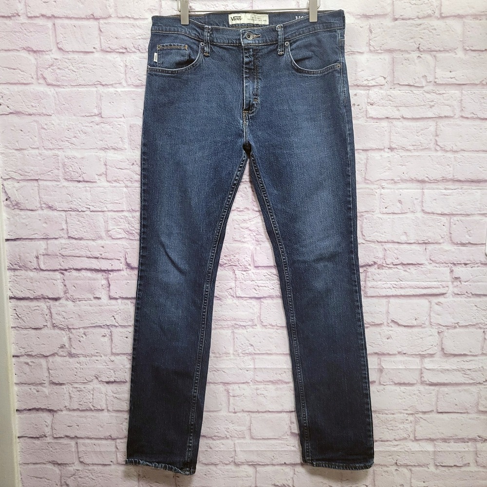 Vans V16 Slim Dark Wash Denim Jeans Mens 33X32 Distressed Skater Y2K Grunge